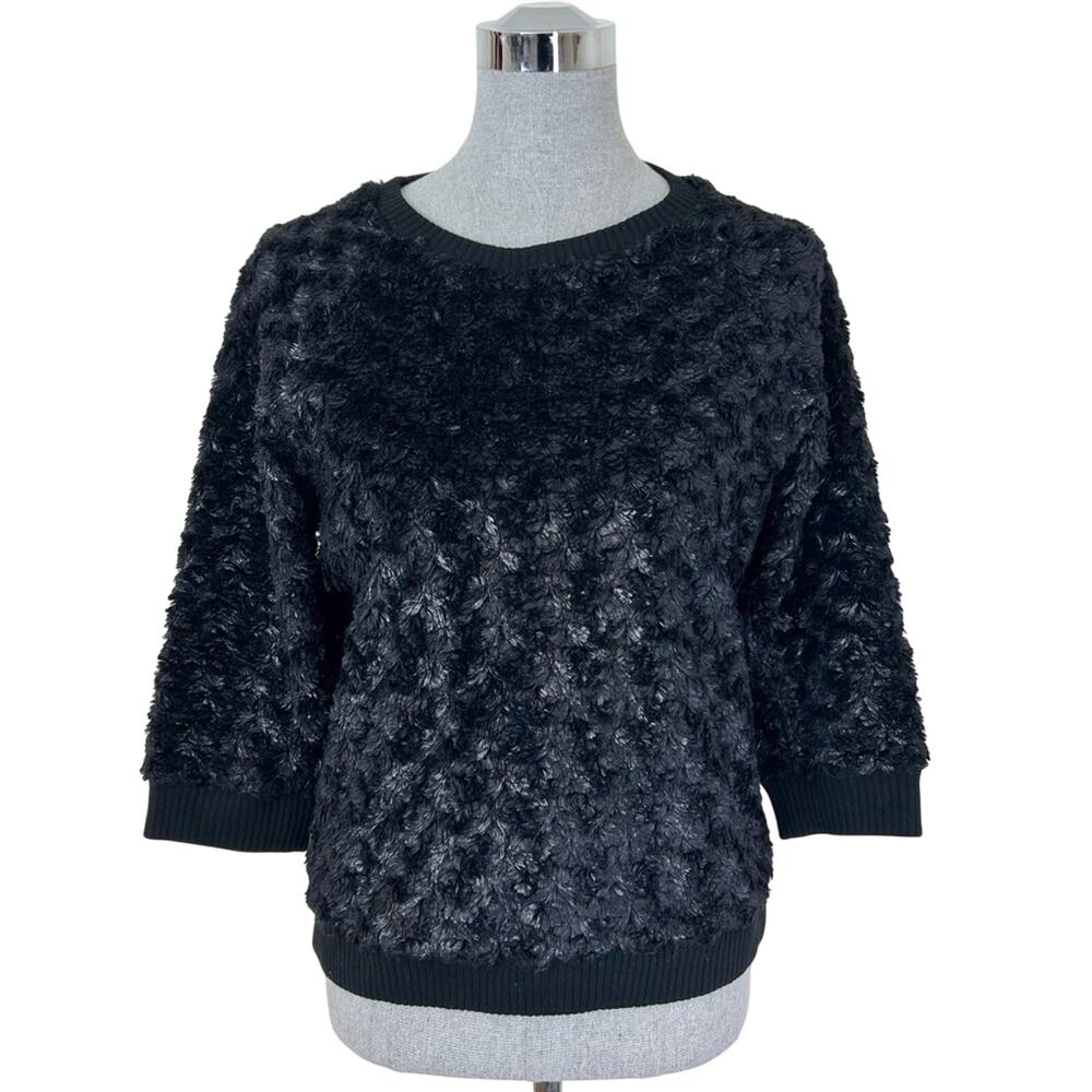 L’agence black textured fuzzy‎ 3/4 sleeve top